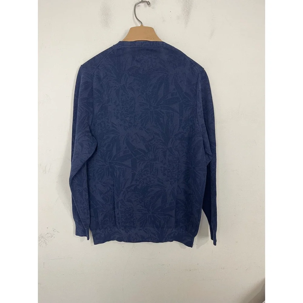 Tommy Bahama Mens Blue Tonal Tropical Floral Jacquard‎ Cotton Sweater Small